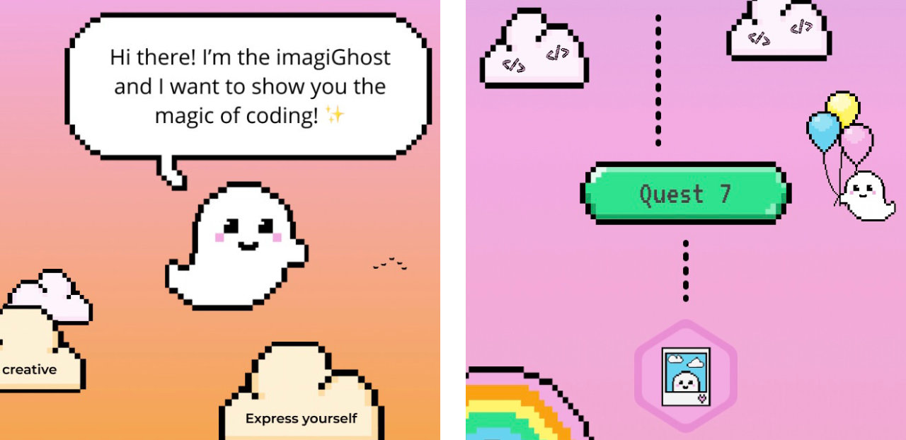Skärmdump från appen imagiLabs som visar spöket imagiGhost och din progression av uppdragen